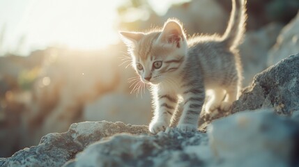 Wall Mural - Kitten on Rocks.