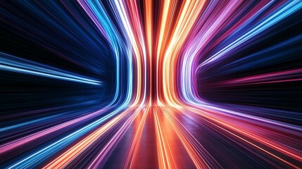 Abstract light trails in vibrant colors against a dark background.