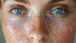 © kayudamar - Close-up of a Person's Face with Blue Eyes and Freckles Covered in White Lotion