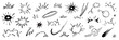 © Polina Tomtosova - Comic cartoon boom speed effect, explosive motion line element set. Comic boom burst, explosive smoke, line speed cartoon vector icon. Hand drawn sketch doodle action effect. Vector illustration..