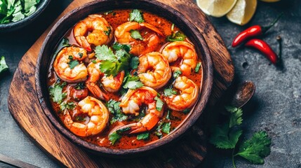 Poster - Spicy Shrimp Dish Decorated with Fresh Herbs