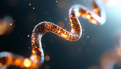 Aufkleber - close up view of glowing, twisted structure resembling DNA strand, showcasing intricate details and shimmering particles. This captures essence of biotechnology and molecular research