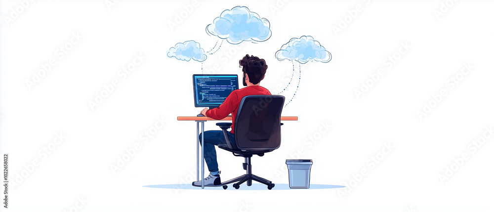 Full Stack Developer Is Focused On Cloud Integration While Coding At