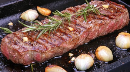 Sticker - Grilled Steak with Garlic and Herbs on a Pan