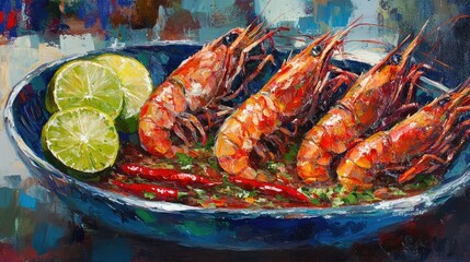 Poster - Vibrant Shrimp Dish with Lime and Spices