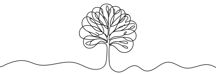 Wall Mural - continuous line drawing of tree. one line drawing background. vector illustration. single line tree 