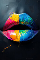 Sticker - A close up of a woman's lips covered in colorful paint