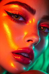 Poster - A close up of a woman's face with bright makeup