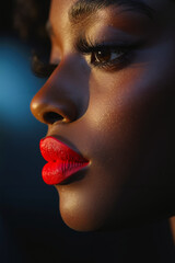 Sticker - A close up of a woman's face with red lipstick