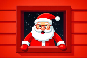 Sticker - A cartoon santa claus looking out of a window with a red wall