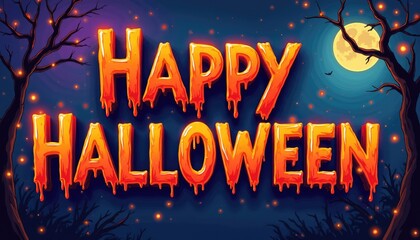 Halloween background with text Happy Halloween. Colorfull poster in cartoon style