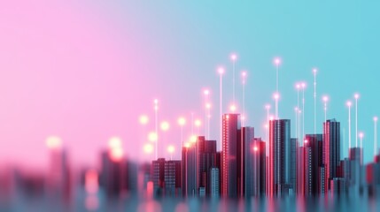 Wall Mural - A dynamic illustration of a city skyline illuminated by glowing lines representing infrastructure networks, highlighting the importance of connectivity in urban development.