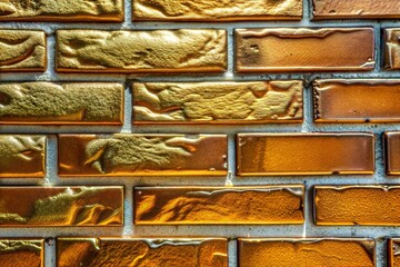 Canvas Print - golden brick wall with glossy texture highlighting intricate patterns