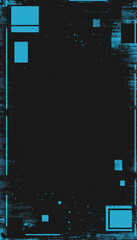 Poster - Abstract blue squares and grunge pattern on a black background.