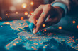 © Dima - Businessman hand Pointing at Global world map. Online Marketplace for Customer Engagement concept. Concept of Data Analytics and SEO Marketing Strategy. Generative AI