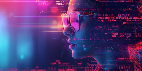 Wall Mural - futuristic young woman software coding data analytics programmer engineer digital science and cyber 