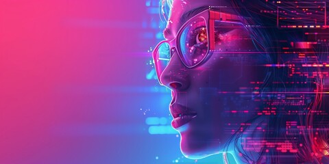 Wall Mural - futuristic young woman software coding data analytics programmer engineer digital science and cyber 