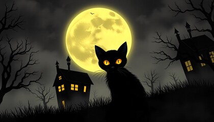 black cat at halloween night