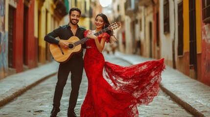 A man and a woman are dancing on a street