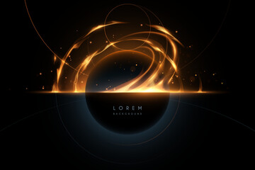 Wall Mural - black sphere with fire and light effects
