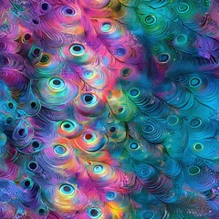 Wall Mural - seamless pattern of fractal peacock feathers in radiant hues