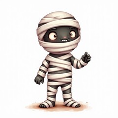 mummy isolated halloween illustration in watercolor style. cute character