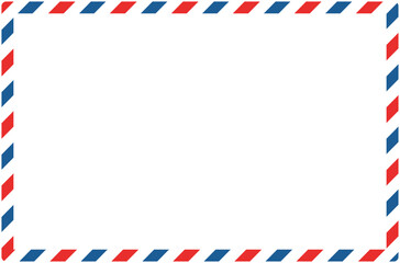 Airmail envelope frame. International vintage letter border. Diplomat size. Retro air mail with blue and red stripes. Blank correspondence paper template. Empty classic postal message illustration.