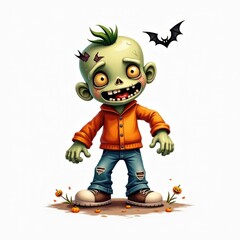 zombie isolated halloween illustration in watercolor style. cute character