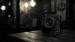 © P.G - A moody black-and-white image of a vintage camera on a wooden table, capturing the essence of photography's early days.