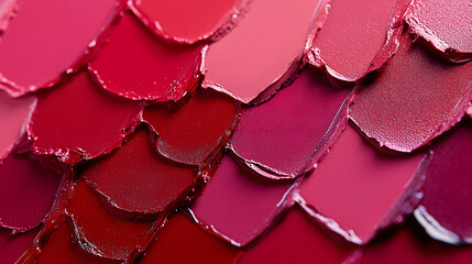 Canvas Print - A close-up of a lipstick swatch featuring red and pink lipsticks on the base