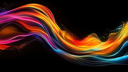 Wall Mural - Colorful abstract wave top, black backdrop, reflective light