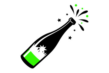 champagne bottle explosion | vector silhouette illustration on white background