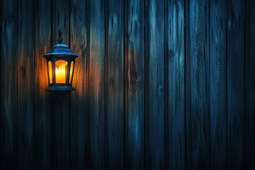 Lantern glowing on dark wooden wall