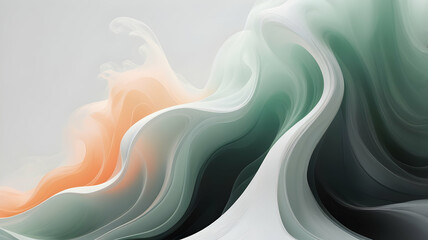 A white background with subtle, flowing gradients blending softly between green, orange, black. A texture with a rough, grainy feel, with smoky wisps adding depth.