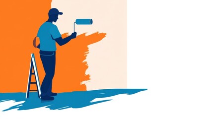 Illustration of a painter decorating a room with bright colors