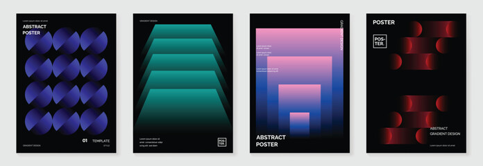 modern gradient poster background vector set. minimalist cover template with vibrant perspective 3d 