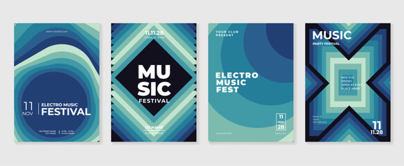 Music poster design background vector set. Electro Sound Cover template with vibrant abstract gradient geometric shape and line wave. Ideal design for social media, flyer, party, music festival, club.