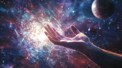 Wall Mural - active kundalini energy, energy is coming from arms, silver colors, energy is shining, very detailed