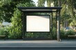 © anzodesign - Blank billboard mockup at a bus stop surrounded by greenery during daylight