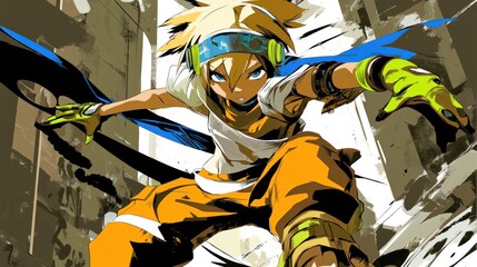 Poster - Dynamic illustration of a character in an action pose, showcasing agility and energy.