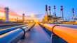© ADD PHOTO - Industrial Pipeline System at Sunrise in Oil Refinery