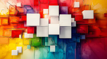 Wall Mural - a colorful abstract artwork featuring white squares overlaid on a vibrant bottom half