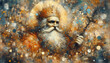 © M.studio - A detailed illustration of a historical religious figure with a textured, mosaic-like background, evoking a sense of spirituality and antiquity