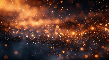 Golden Fireworks in Starry Sky with Bokeh Lights. New Year 2024 and Christmas Celebration