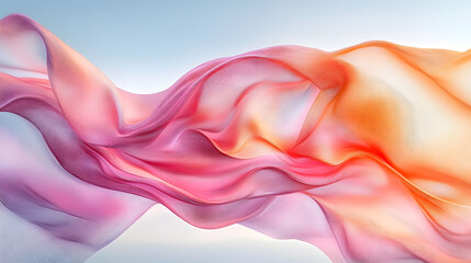 Poster - a computer generated image of a wave of pink and orange fabric on a blue and white background with a light blue sky in the backround of the image.