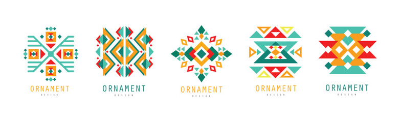 Wall Mural - Colorful Ornamental Simple Geometric Logo Design Vector Set