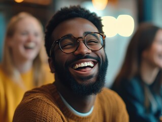 Canvas Print - Jovial Man Celebrating with Friends