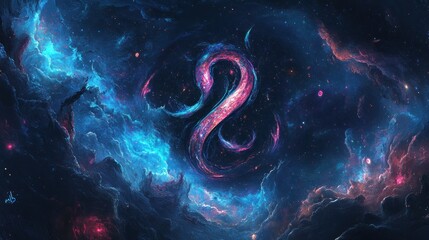 Wall Mural - A cosmic swirl of vibrant colors forming an infinity symbol in a starry background.