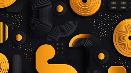 Wall Mural - abstract geometric background featuring layered 3d shapes in black and yellow tones. contains circle