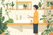 © milkyway - Flat style Character Scrubbing a Bathroom Sink in a Cozy  Nature Inspired Home Interior